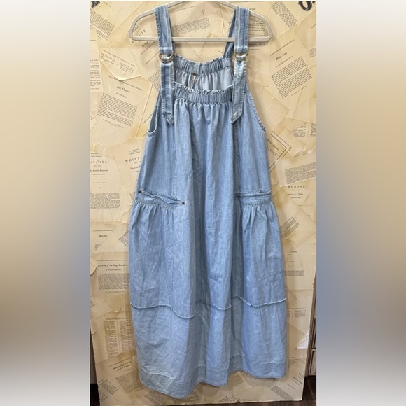 Free People Machu Barrel Midi Maxi Dress Denim Pockets Chambray Blue - Picture 3 of 6